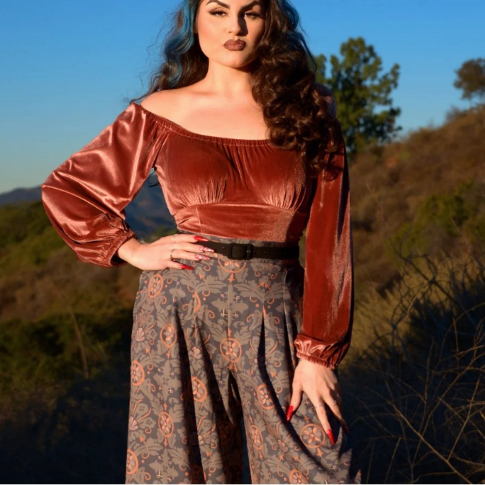 2XL Brown Velvet pinup girl couture Swann Top